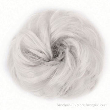 MYZYR Girls Curly Scrunchie Chignon With Rubber Band Brown Gray Synthetic Hair Ring Wrap On Messy Bun Ponytails